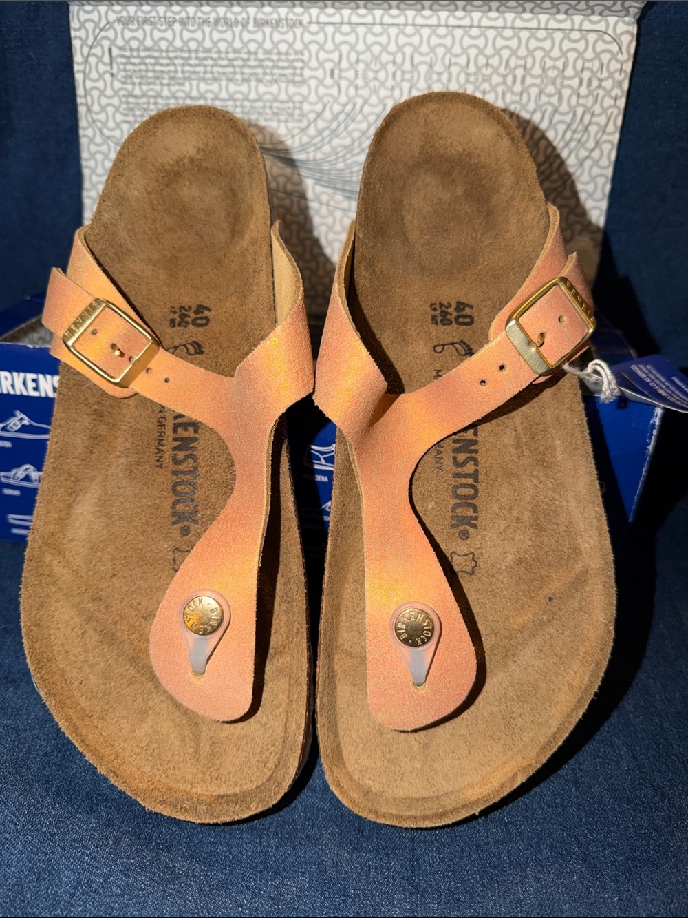 NIB Birkenstock Gizeh Sandals in washed metallic sea copper 40 regular fit